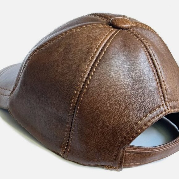 VINTAGE LEATHER BASEBALL CAP LAMBSKIN ADJUSTABLE SNAPBACK HAT- ONE SIZE UNISEX - Picture 2 of 4